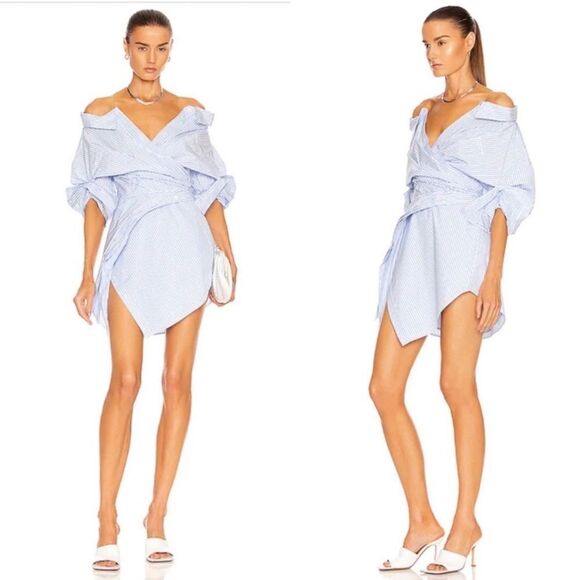 Alexander Wang Wrap Mini Pink White Shirt Dress Striped Size 0 - Picture 3 of 11